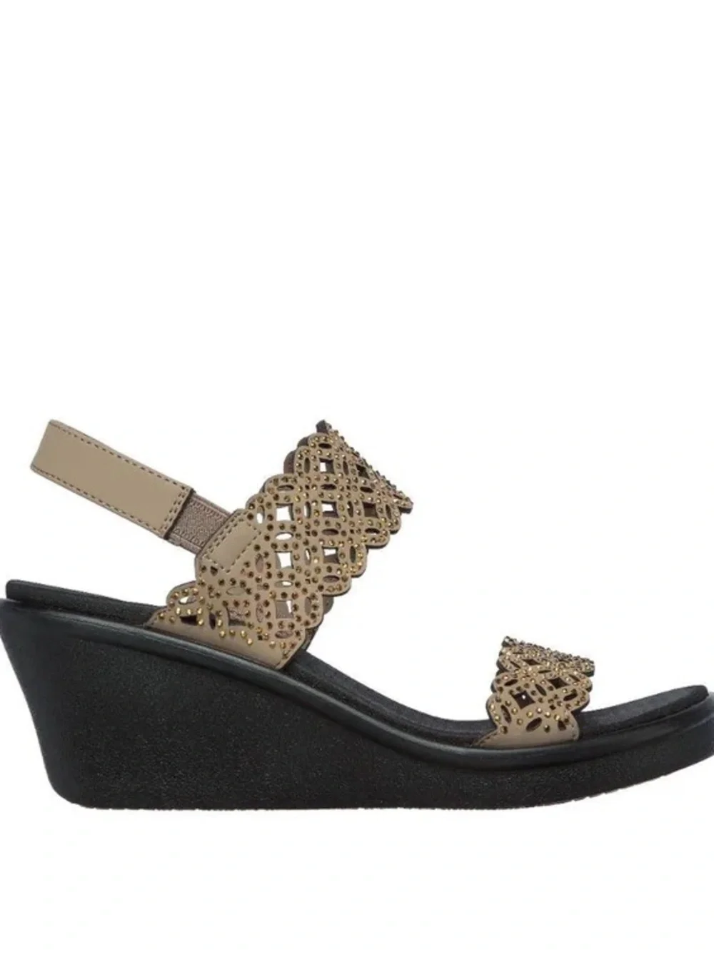 New Taupe Skechers Rumble On Sassy Dayz Wedge slip on sandals